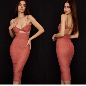 House of CB Terracotta Backless Midi Dress